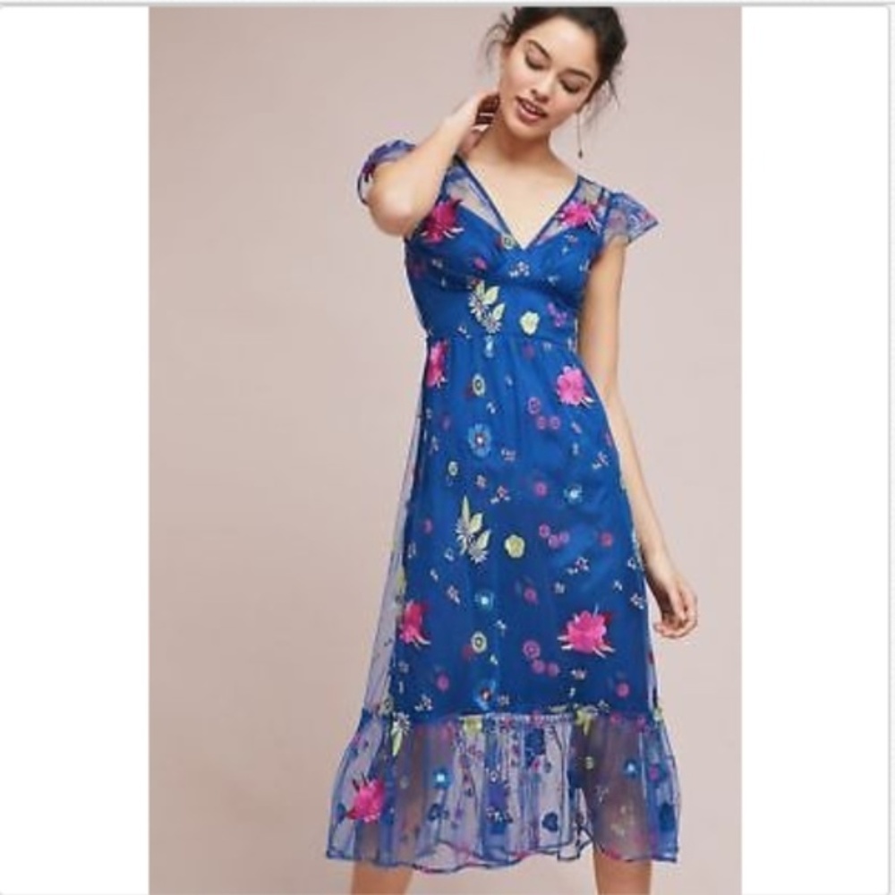 NEW Anthropologie Embroidered Topaz Dress - Picture 2 of 5